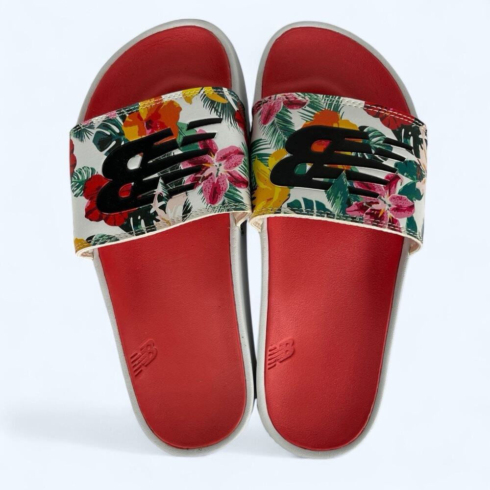 New Balance 200 V1 Women's Size 8 Slide Sandal Floral Logo Print White Slip On - Picture 5 of 7